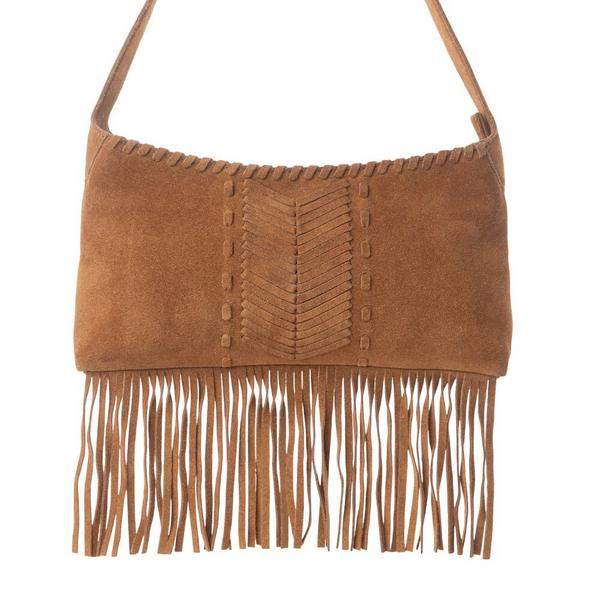 Myra Sierra Suede Fringed Leather Shoulder Bag Western Tan