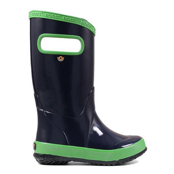 Boys' BOGS Navy Waterproof Insulated Rain Boots Outdoor Big 6 Navy/Green