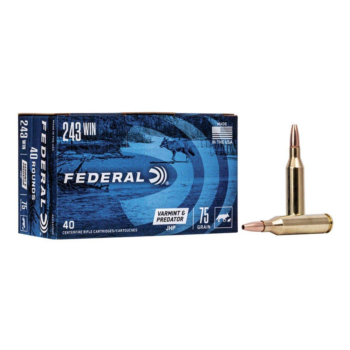 Federal Varmint & Predator JHP 243 Winchester Rifle Ammunition 40 Round Box