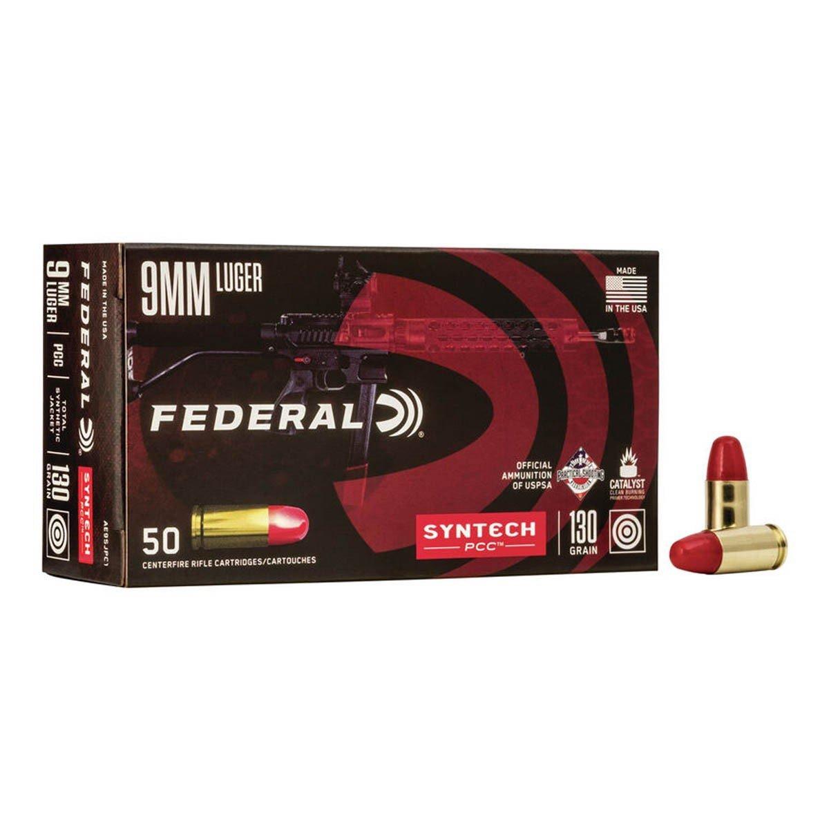 Federal Syntech Pistol Caliber Carbine TSJ 9mm Handgun Ammunition 50 Round Box