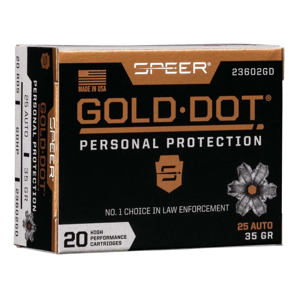 Speer Gold Dot Personal Protection 25 ACP Handgun Ammunition 20 Round Box