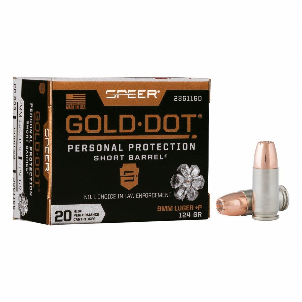 Speer Gold Dot Personal Protection Short Barrel 9mm Luger +P Handgun Ammunition 20 Round Box