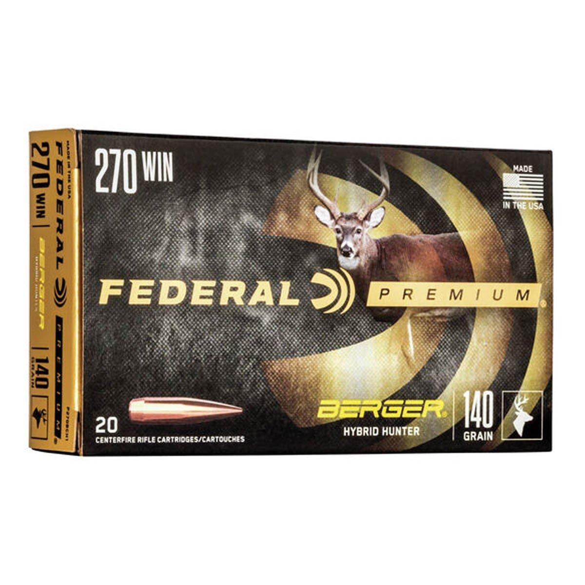 Federal Gold Medal Berger Hybrid Hunter 270 Winchester Rifle Ammunition 20 Round Box