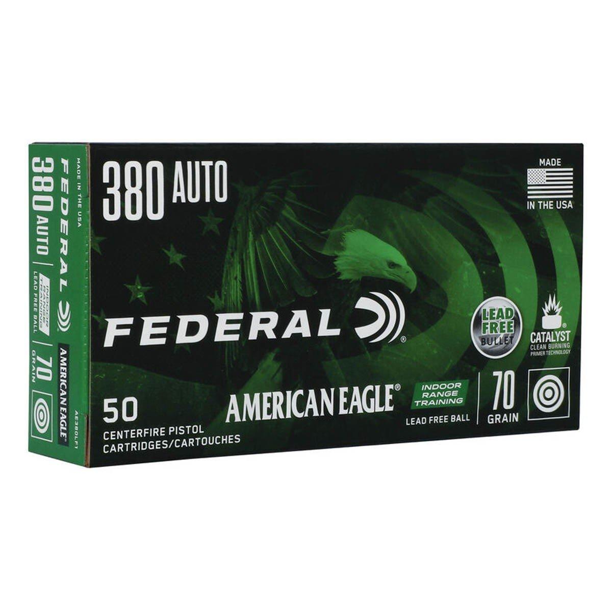 Federal American Eagle Indoor Range Training Lead Free 380 ACP Handgun Ammunition 50 Round Box