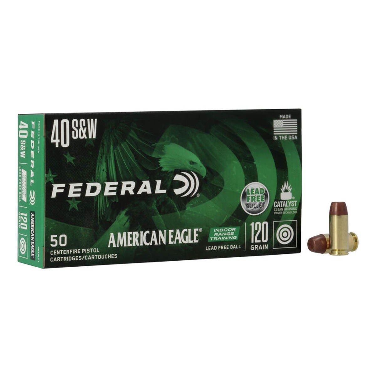 Federal American Eagle Indoor Range Training Lead Free 40 S&W Handgun Ammunition 50 Round Box