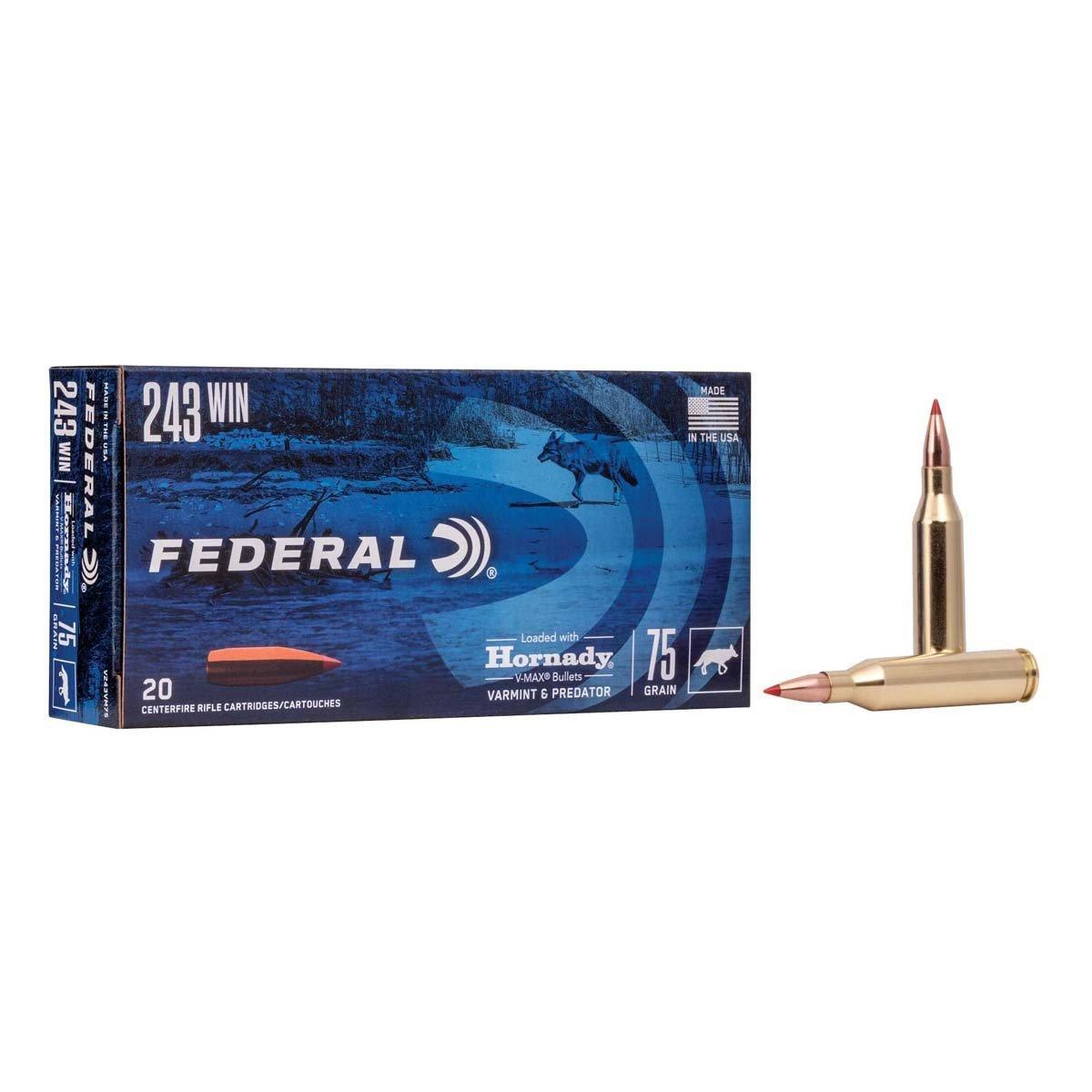 Federal Varmint & Predator V-Max 243 Winchester Rifle Ammunition 20 Round Box