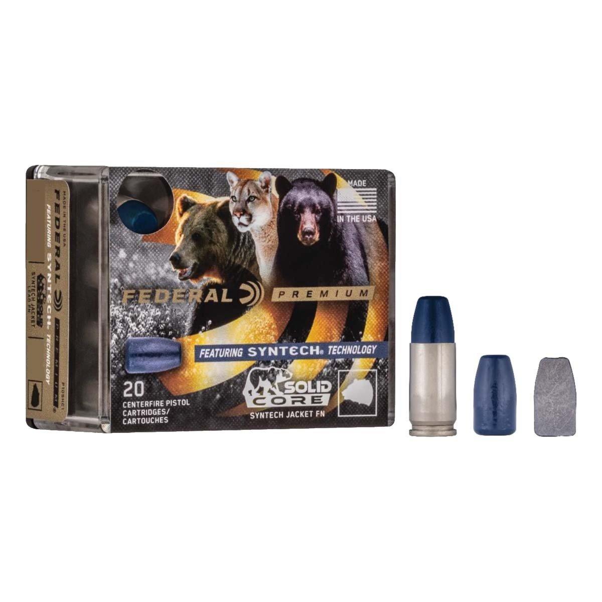 Federal Premium Sold Core Synthetic Flat Nose 357 Magnum Handgun Ammunition 20 Round Box
