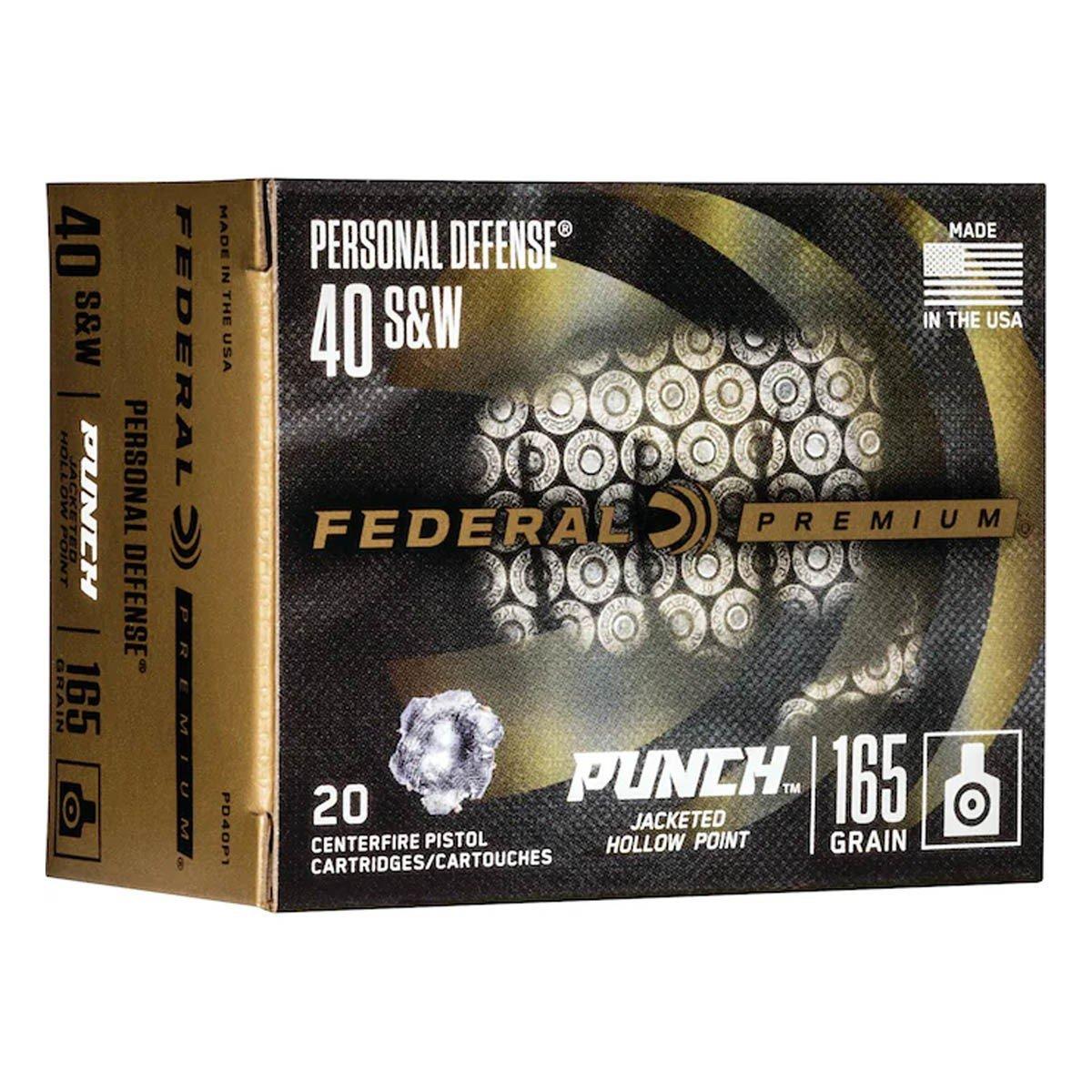Federal Personal Defense Punch JHP 40 S&W Handgun Ammunition 20 Round Box