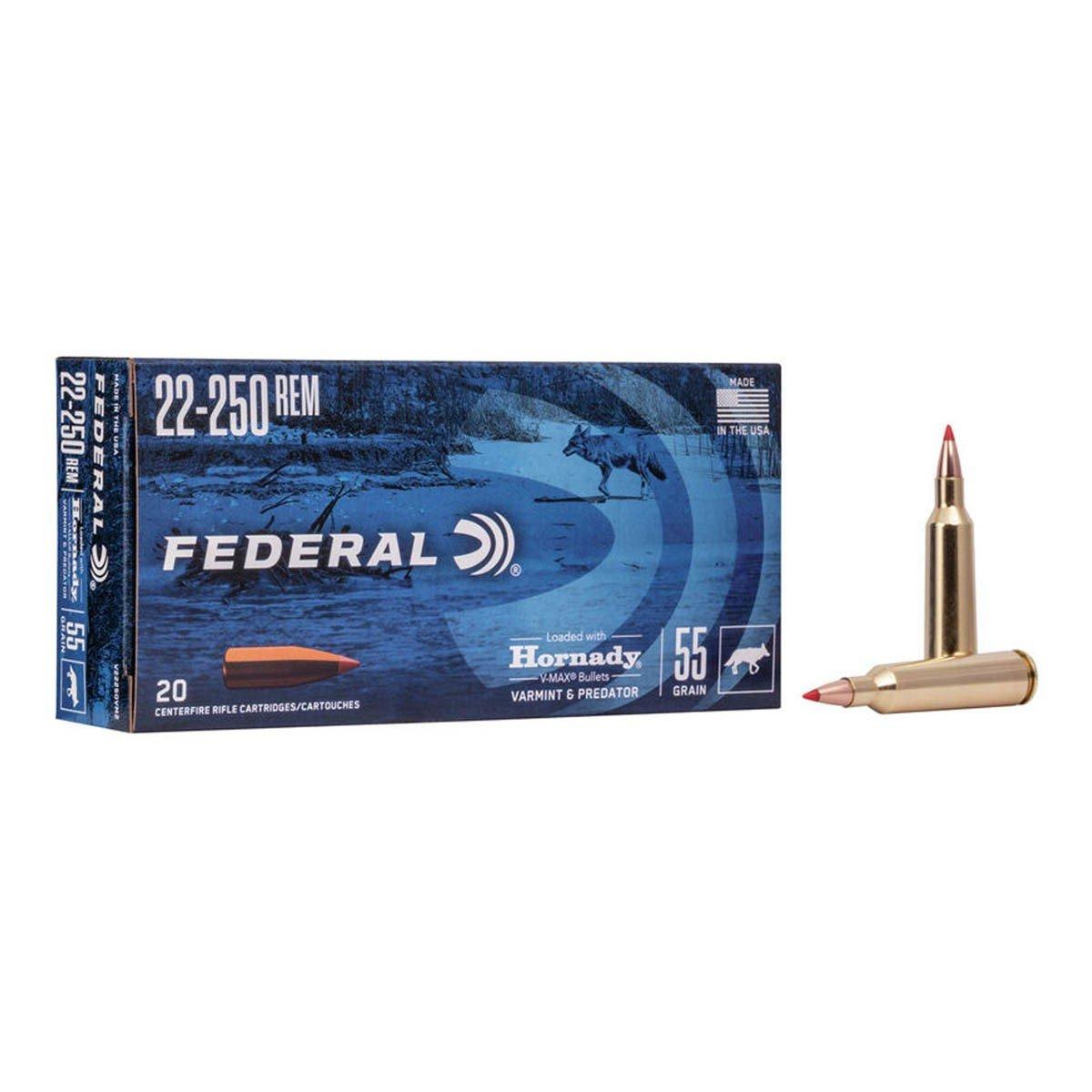 Federal Varmint & Predator Hornady V-Max 22-250 Remington Rifle Ammunition 20 Round Box