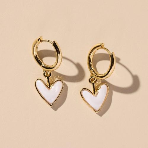 Nickel & Suede White Agate Sweetheart Huggies Earrings - Primary Image