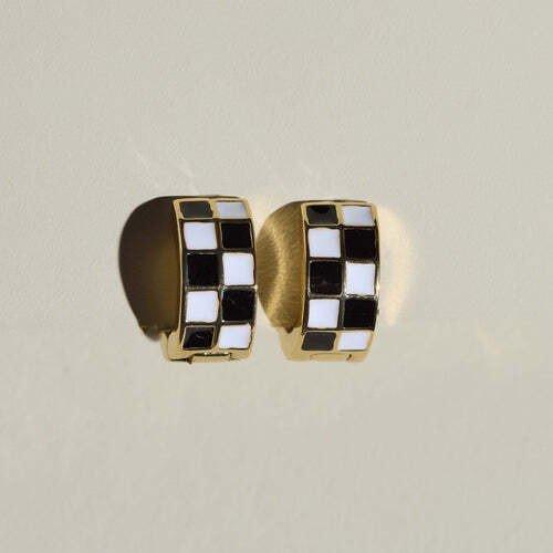 Nickel & Suede Checkered Enamel Earrings - Primary Image
