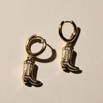 Nickel & Suede Cowgirl Boot Huggie Earrings - Thumbnail 1 of 2