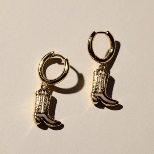 Nickel & Suede Cowgirl Boot Huggie Earrings - Primary Image