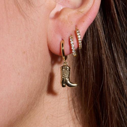 Nickel & Suede Cowgirl Boot Huggie Earrings - Primary Image