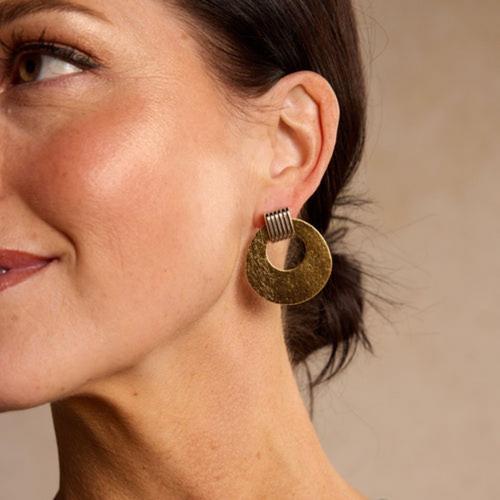 Nickel & Suede Evan Vintage Gold Earrings - Primary Image