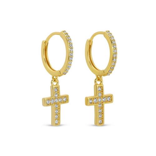 Splendid Iris Pave Huggie Cross Earrings - Primary Image