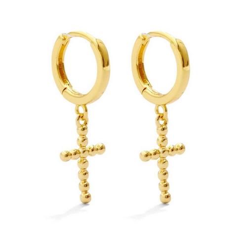 Splendid Iris Huggie Cross Drop Earrings - Primary Image
