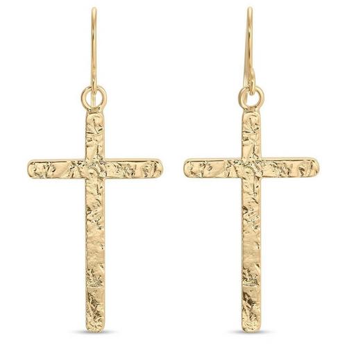 Splendid Iris Long Gilded Cross Earrings - Primary Image