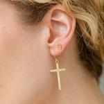 Splendid Iris Long Gilded Cross Earrings - Thumbnail 2 of 2