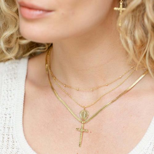 Splendid Iris Triple Cross Necklace - Primary Image
