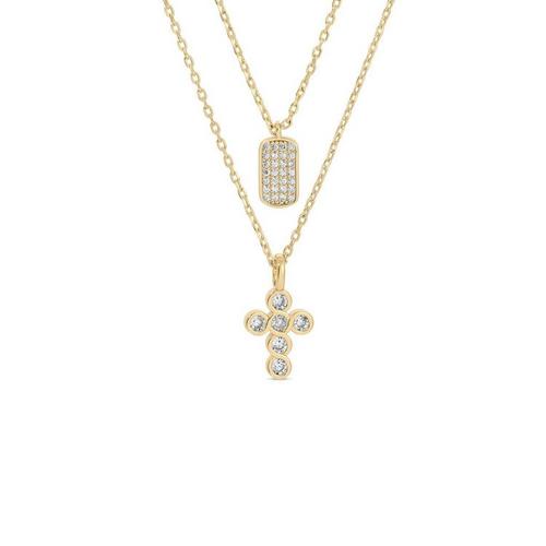 Splendid Iris Double Layer CZ Cross Necklace - Primary Image