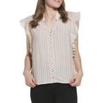 Women's Tribal Mixed Media V-Neck Button Up Shirt - Thumbnail 1 of 3