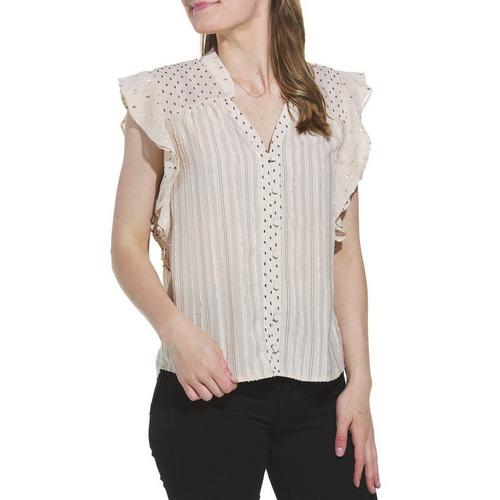 Women's Tribal Mixed Media V-Neck Button Up Shirt - Primary Image