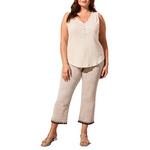 Women's Tribal Plus Size Solid Henley Sleeveless Scoop Neck Shirt - Thumbnail 2 of 3