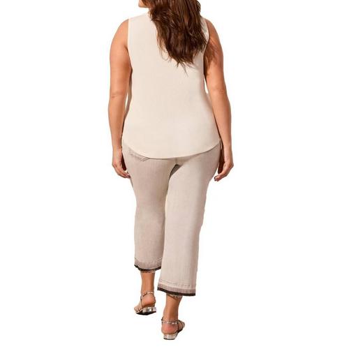 Women's Tribal Plus Size Solid Henley Sleeveless Scoop Neck Shirt - Primary Image