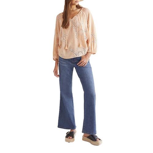 Women's Tribal Ruched 3/4 Sleeve Notch Neck Blouse - Primary Image