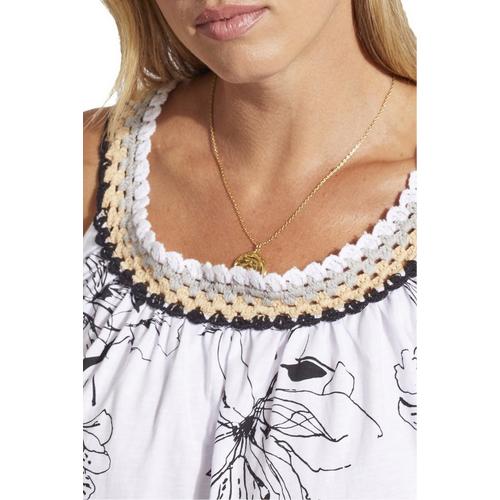 Women's Tribal Crochet Neckline Flowy Sleeveless Scoop Neck Shirt - Primary Image