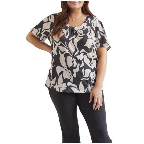 Women's Tribal Plus Size Flutter Sleeve Scoop Neck Shirt - Primary Image