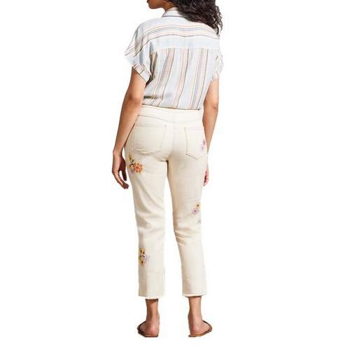 Women's Tribal Embroidered Audrey Pull-On Crop Slim Fit Straight Jeans - Primary Image