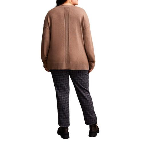 Women's Tribal Plus Size Cable Detail V-Neck Pullover Sweater - Primary Image