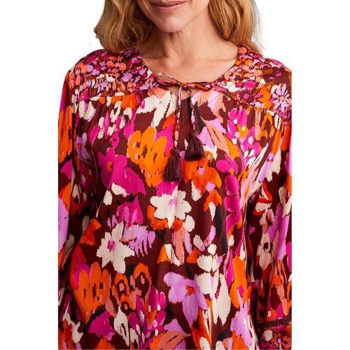 Women's Tribal Plus Size Combo Print Long Sleeve V-Neck Blouse - Primary Image