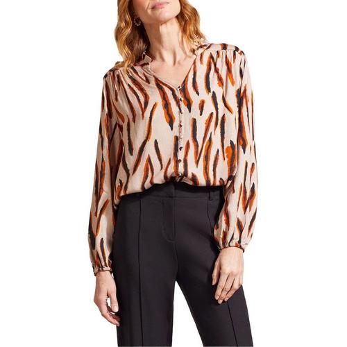 Women's Tribal Button Front Long Sleeve V-Neck Blouse - Primary Image