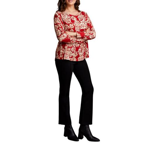 Women's Tribal Soft Printed Curved Hem Long Sleeve Scoop Neck Shirt - Primary Image