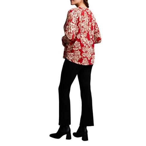 Women's Tribal Soft Printed Curved Hem Long Sleeve Scoop Neck Shirt - Primary Image