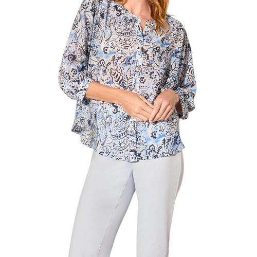 Women's Tribal Flowy Dolman 3/4 Sleeve Blouse - Primary Image