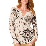 Women's Tribal Flowy Floral Notch Neck Pullover Sweater - Thumbnail 1 of 4