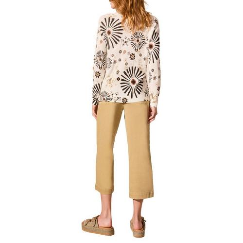 Women's Tribal Flowy Floral Notch Neck Pullover Sweater - Primary Image