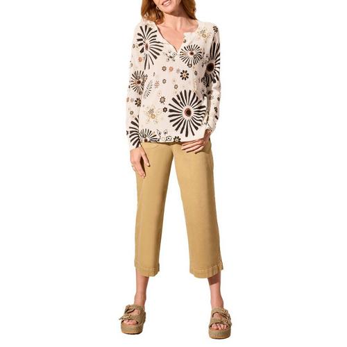 Women's Tribal Flowy Floral Notch Neck Pullover Sweater - Primary Image