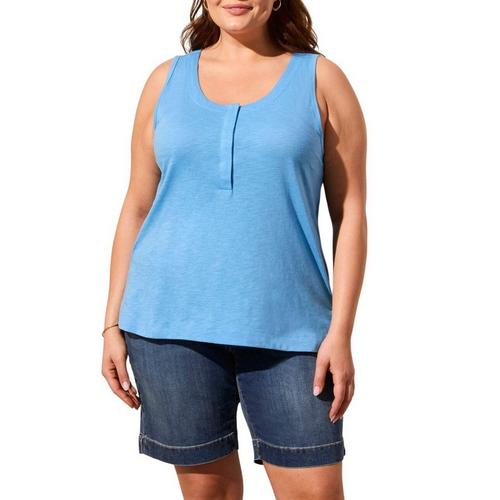 Women's Tribal Plus Size Hidden Snaps Sleeveless Scoop Neck Henley - Primary Image
