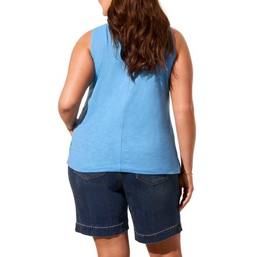 Women's Tribal Plus Size Hidden Snaps Sleeveless Scoop Neck Henley - Primary Image