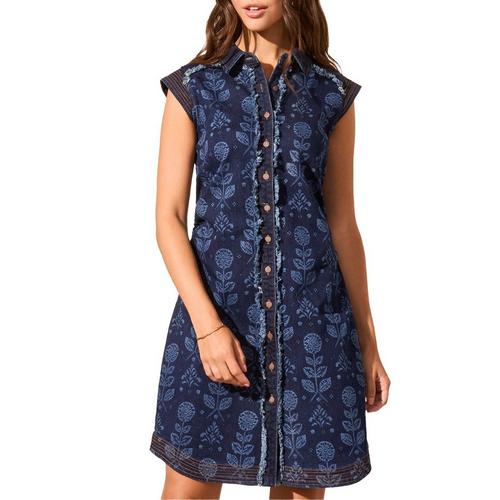 Women's Tribal Printed Denim Shirt Dress - Primary Image