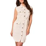 Women's Tribal Stretch Twill Denim Cargo Shirt Dress - Thumbnail 3 of 5