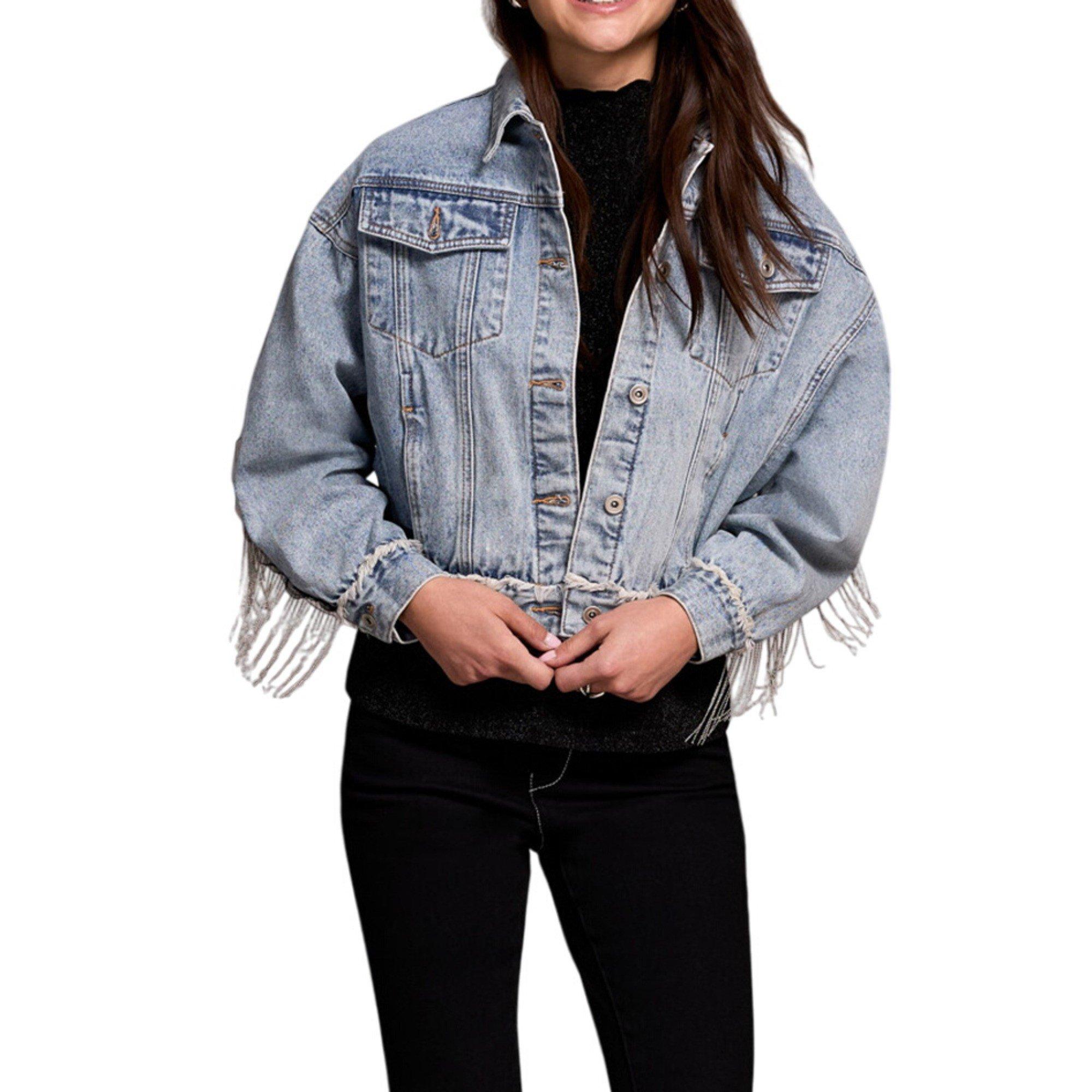 Women's Tribal Chain Fringe Cropped Denim Jacket | SCHEELS.com