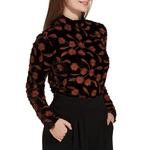 Women's Tribal Embellished Velvet Long Sleeve Mock Neck Shirt - Thumbnail 2 of 3