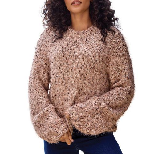 Women's Tribal Fuzzy Eyelash Drop Shoudler Pullover Sweater - Primary Image