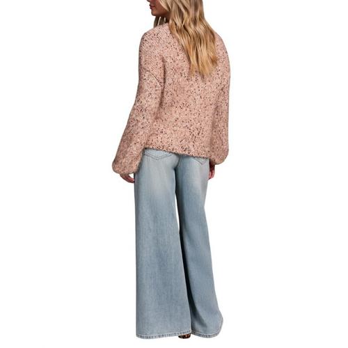 Women's Tribal Fuzzy Eyelash Drop Shoudler Pullover Sweater - Primary Image